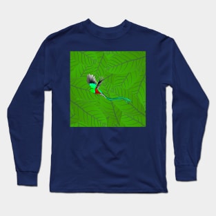 Quetzal on its favorite avocado leaves Long Sleeve T-Shirt